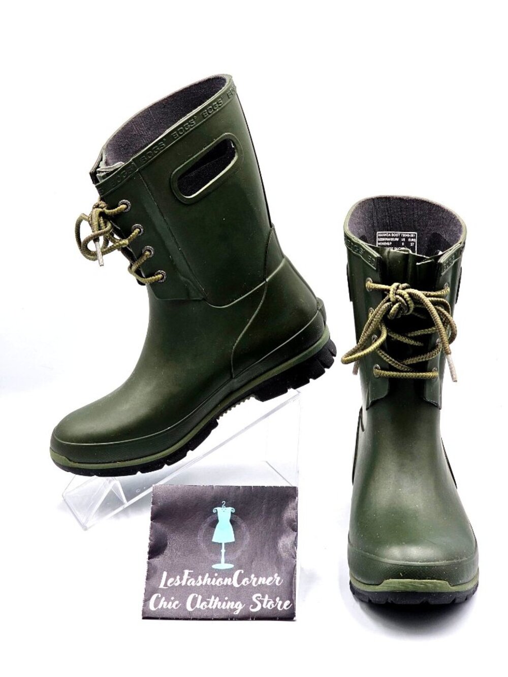 Bogs Women's Olive Green Rubber Amanda Waterproof Outdoor Rain Boots Sz 6 2347